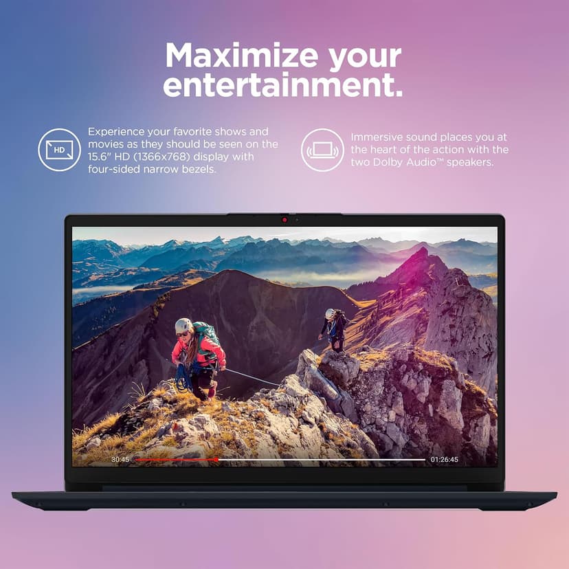Lenovo IdeaPad Laptop Computer 2025, 15.6" Display, 8GB RAM, 884GB Storage (256GB SSD + 128GB eMMC + 500GB Ext), Intel Dual Core Processor, Long Battery, MarxsolAccessory, 1 Year Office 365, Win 11