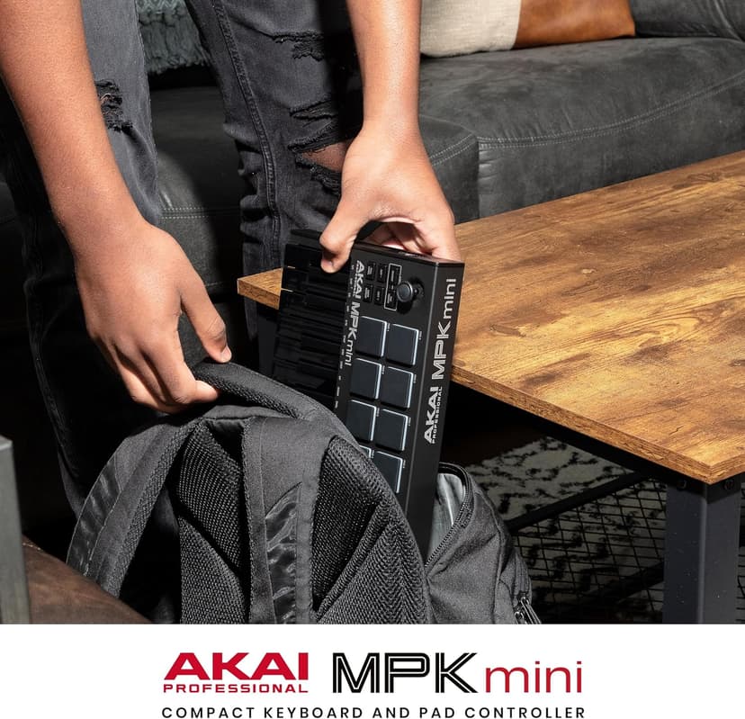 Akai Professional MPK Mini MK3 - 25 Key USB MIDI Keyboard Controller With 8 Backlit Drum Pads, 8 Knobs, Music Production Software and Native Instruments Sound Package (NKS Integration), Black