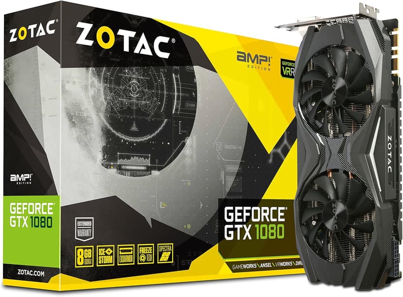 ZOTAC GeForce GTX 1080 AMP! Edition, ZT-P10800C-10P, 8GB GDDR5X Ice Storm Cooling, Metal Wraparound Carbon ExoArmor exterior, Ultra-wide 100mm Fans Gaming Graphics Card