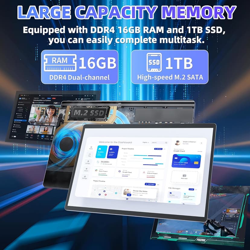 【Win 11 Pro/Office 2019】2-in-1 Convertible Laptop, 14" 2.2K Touchscreen, Detachable Magnetic Keyboard, 12th Gen Alder Lake-N95, 16GB DDR5 RAM, 512GB/1TB SSD, HD Camera, Cooling Fan, Type-C (1T SSD)