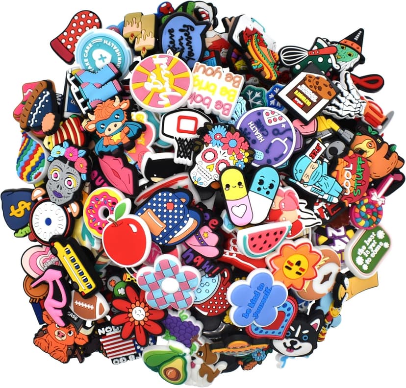 Shoe Charms, Lot of 25,40,80,100,120,160,200,450 PCS Clip Buckle Charms Random PVC Different for Clog Shoes Decoration Charms