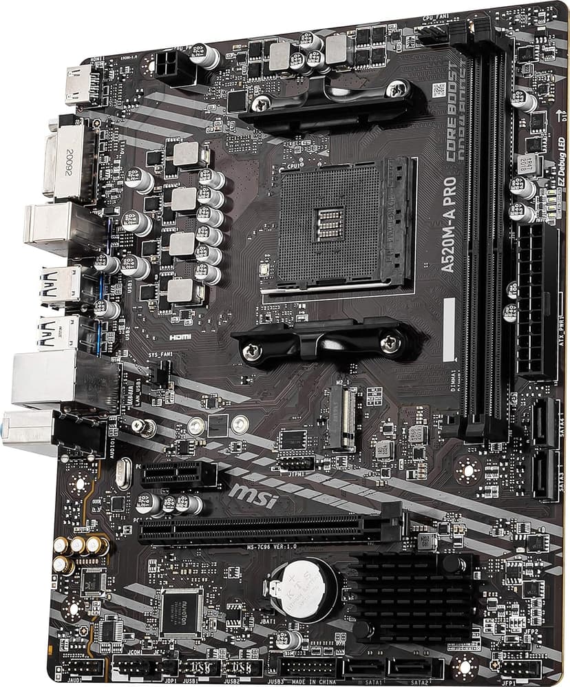 MSI A520M-A PRO Gaming Motherboard (AMD Ryzen 5000, AM4, DDR4, PCIe 3.0, SATA 6Gb/s, M.2, USB 3.2 Gen 1, DVI/HDMI, Micro-ATX)