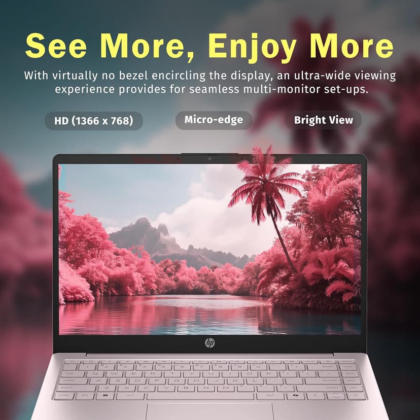 HP Flagship 14" HD Student&Business Laptop, Intel N150 CPU(Beats i3-1115G4), 32GB RAM, 288GB Storage (128GB UFS + 160GB Docking Set), W/1 Year Office 365&AI-Copilot, Webcam, Bluetooth, Win 11s, Pink