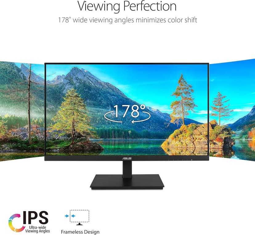 ASUS 23.8”1080P Monitor(VA24DQSB)-Full HD,IPS,75Hz,Speakers Adaptive-Sync Low Blue Light Flicker Free VESA Mountable Frameless, HDMI DisplayPort, VGA, USB hub Height Adjustable, BLACK,12.8"x21.3"x2.1"