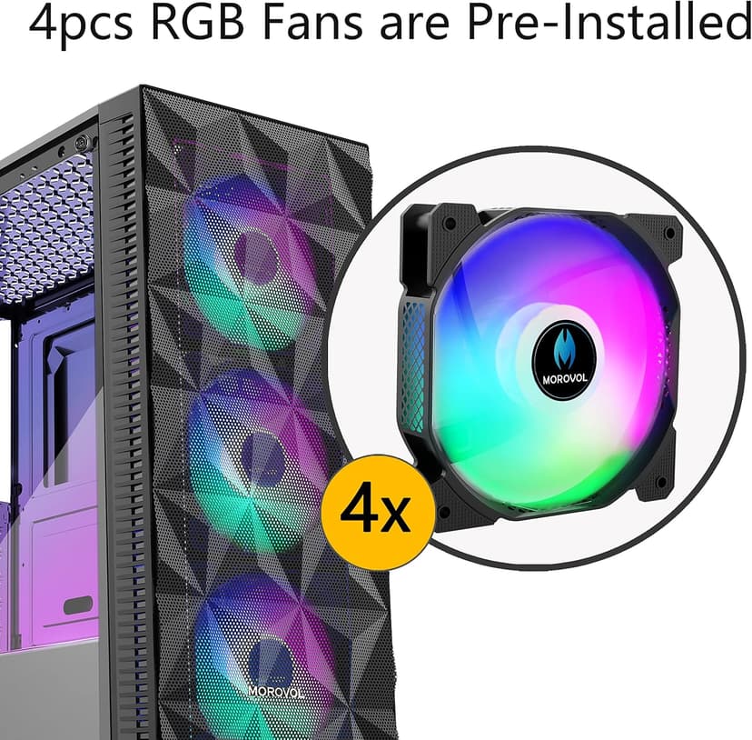PC Case Pre-Install 4 RGB Fans, ATX Gaming Computer Case with Diamond-Shaped Mesh Front & Tempered Glass Side Panel, USB 3.0 Airflow Mid Tower case,621