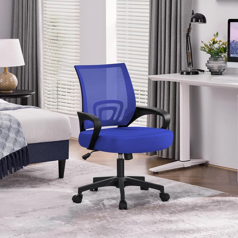 Yaheetech Office Computer Desk Chair Swivel Rolling, Cute Task Chair Ergonomic Conference Room, Mesh Work Study Chair Basic Comfy Desktop Chair with Wheels Arms, Blue
