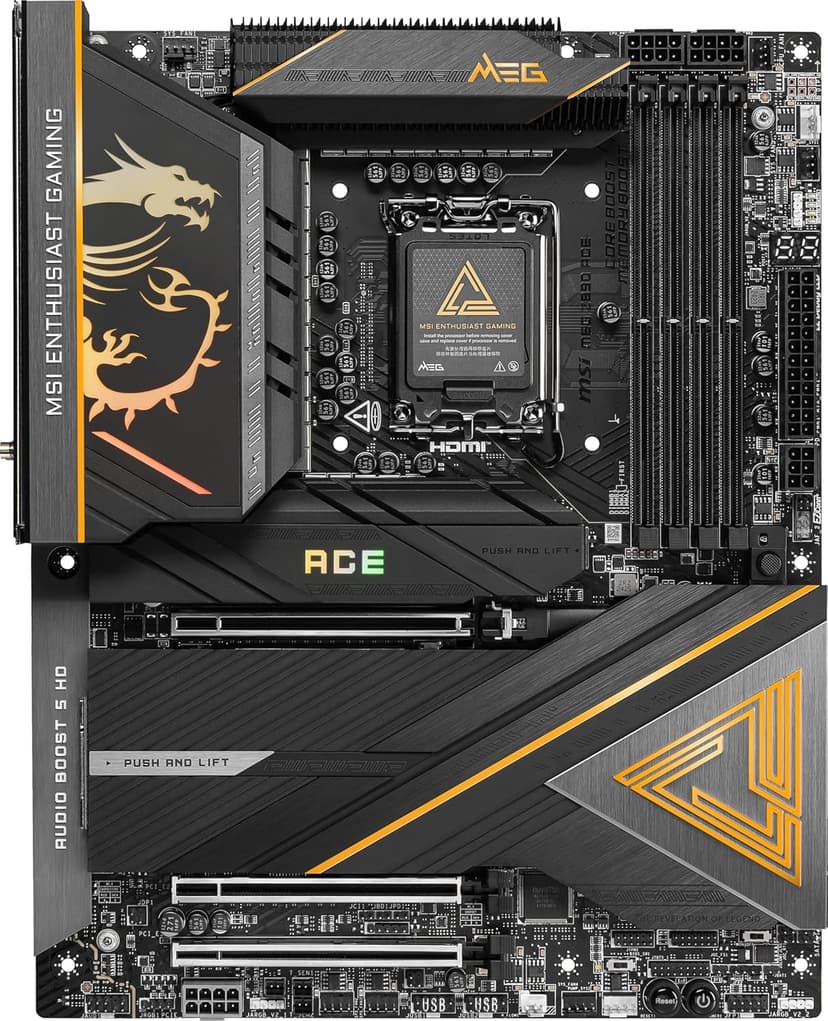msi MEG Z890 ACE Gaming Motherboard (Support Core Ultra Series 2 Intel Processors, LGA 1851, DDR5, PCIe 5.0, M.2, SATA, 10Gbps LAN, USB Type-C, Wi-Fi 7, Bluetooth 5.4, Thunderbolt 4, ATX)