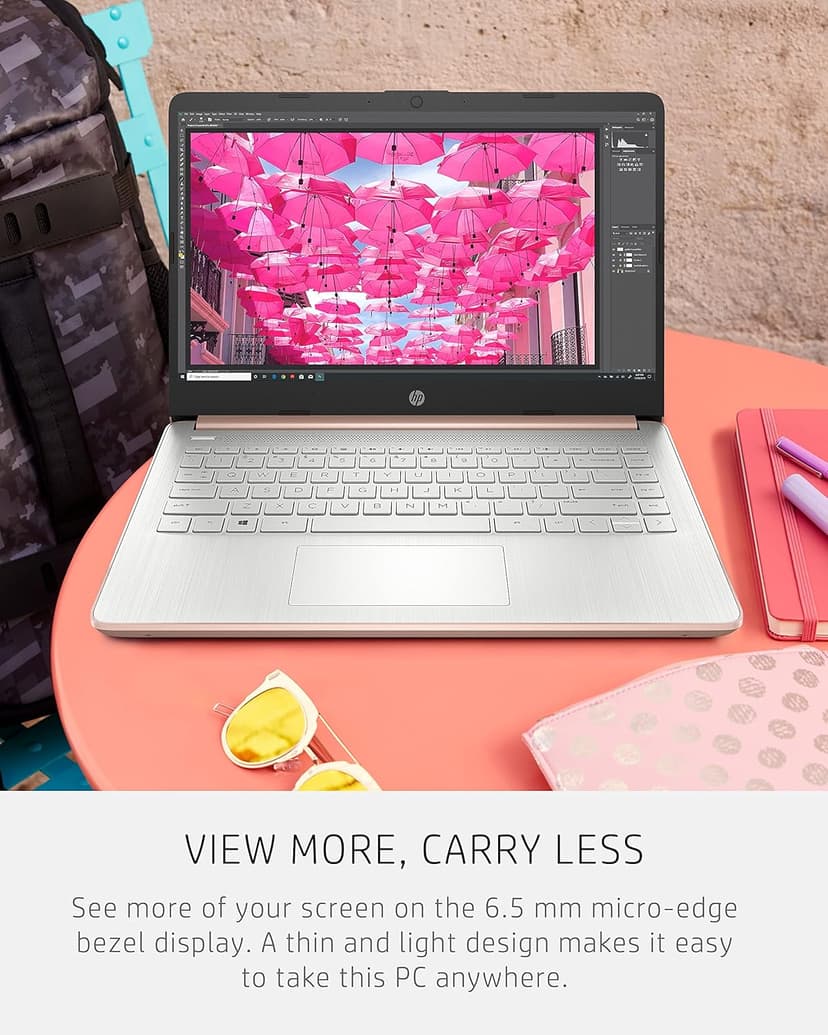 HP 14 Laptop, Intel Celeron N4020, 4 GB RAM, 64 GB Storage, 14-inch Micro-edge HD Display, Windows 11 Home, Thin & Portable, 4K Graphics, One Year of Microsoft 365 (14-dq0030nr, Pale Rose Gold)