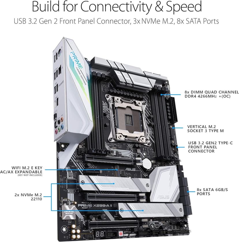 Asus Prime X299- A II ATX Motherboard (Intel X299) LGA 2066, 12 IR3555 Power Stages, DDR4 4266 MHz, Triple M.2, USB 3.2 Gen 2 Type-C, Intel LAN and Aura Sync RGB Lighting