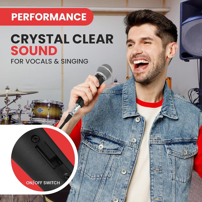 Pyle Professional Dynamic Vocal Microphone - Moving Coil Dynamic Cardioid Unidirectional Handheld Microphone with ON/OFF Switch Includes 15ft XLR Audio Cable to 1/4'' Audio Connection - PDMIC59