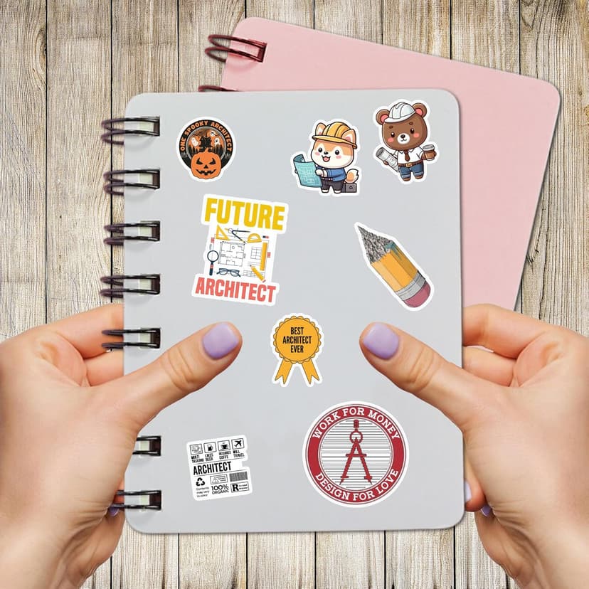 50 PCS Architect Pack Stickers Work Funny Vinyl Decals Waterproof for Adults Men Women Decor Laptop Computer Notebook Phone Cases Map Architecture Graphics Labels Art Jobs