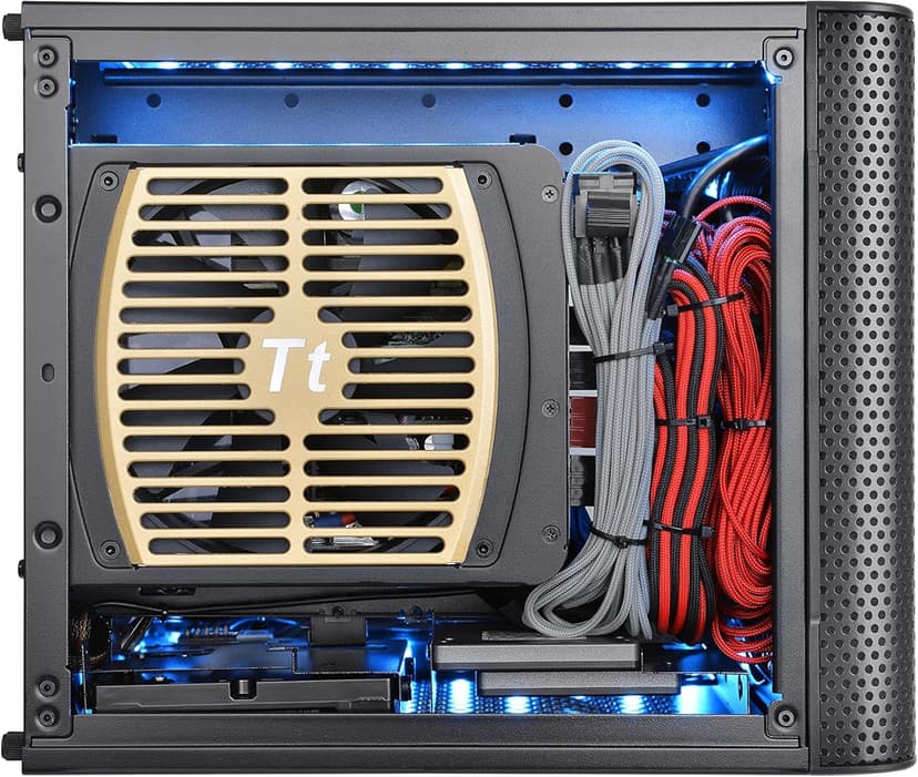 Thermaltake Core V1 SPCC Mini ITX Cube Gaming Computer Case Chassis, Interchangeable Side Panels, Black Edition, CA-1B8-00S1WN-00