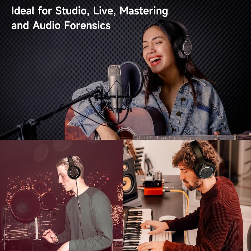 Wired Over Ear Headphones, Studio Monitor & Mixing DJ Headphones with 50mm Neodymium Drivers and 1/4 to 3.5mm Jack for Guitar AMP Podcast Piano Keyboard (Black)
