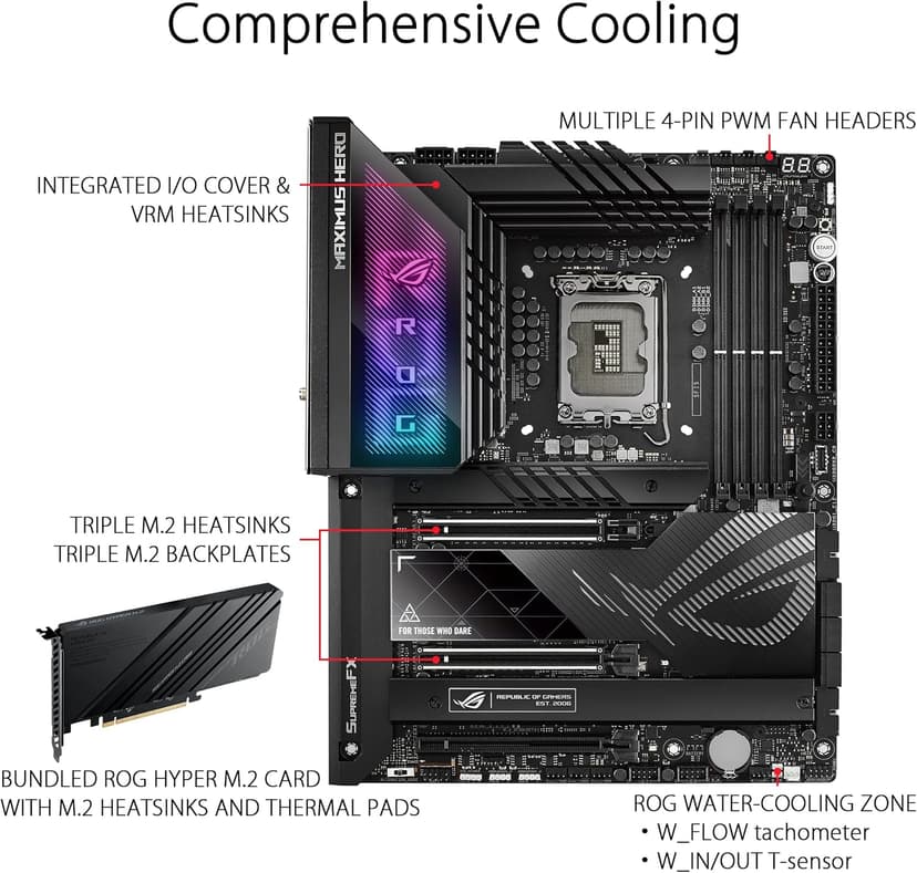 ASUS ROG Maximus Z790 Hero WiFi6E LGA 1700(Intel 14th,13th&12th Gen) ATX gaming motherboard(PCIe 5.0,DDR5,20+1power stages,2.5Gb LAN, Bluetooth V5.2,2x Thunderbolt 4 ports,5xM.2, Thunderbolt 4/USB4 )