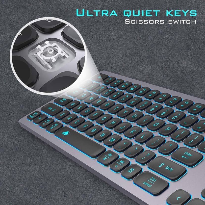 Aluminum Quiet Wired Keyboard Backlit- Slim Chiclet Keyboard Compatible with Apple iMac, MacBook, Mac and PC, USB Numeric Keypad RGB Lighted Key - Space Gray