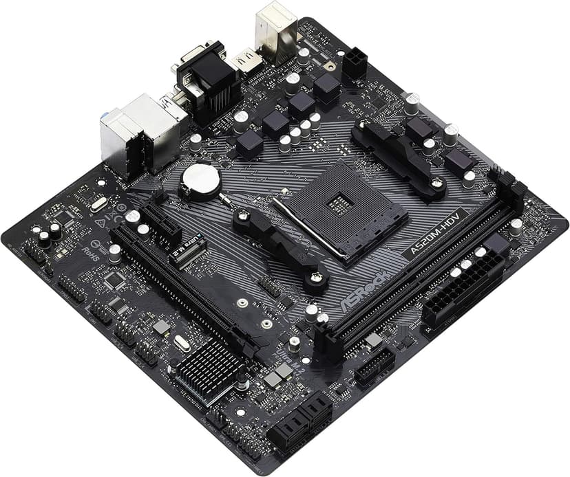 ASRock A520M-HDV Supports AMD AM4 Socket Ryzen™ 3000, 4000 G-Series and 5000 and 5000 G-Series Desktop Processors Motherboard, 32 GB memory storage