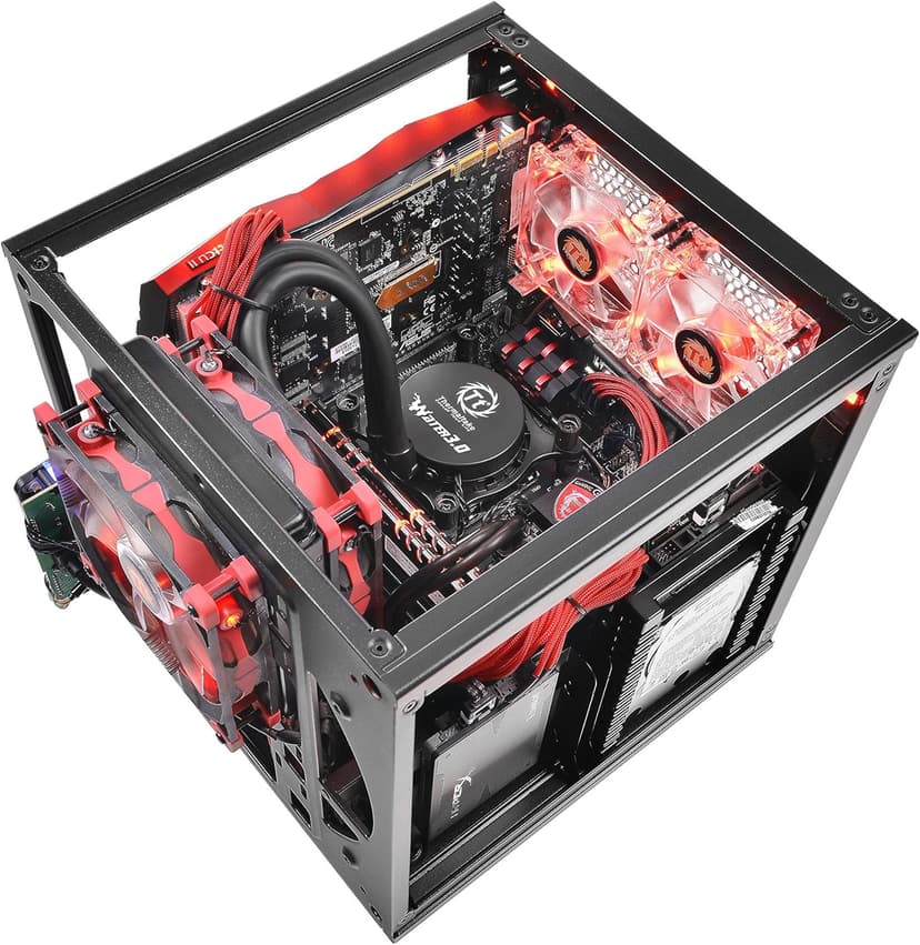 Thermaltake Core V1 SPCC Mini ITX Cube Gaming Computer Case Chassis, Interchangeable Side Panels, Black Edition, CA-1B8-00S1WN-00