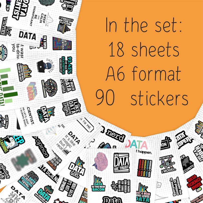 BulbaCraft Data Science Stickers for Water Bottle and Laptop - Data Science Party Favors & Decorations, Waterproof Vinyl Decals, Tech and Coding Stickers, Gifts for Women & Men