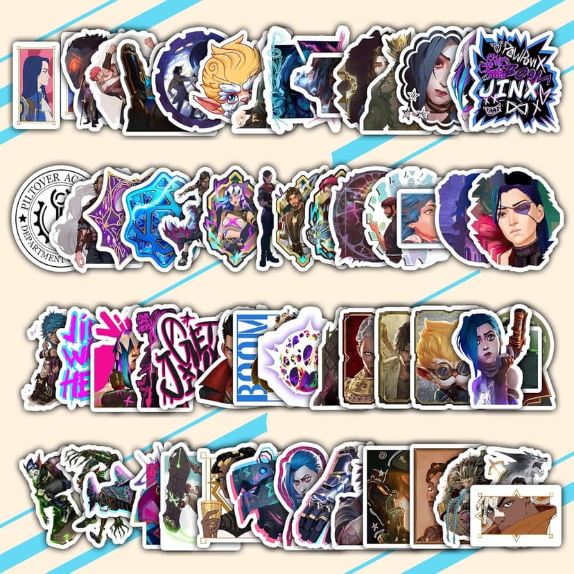 60Pcs Cartoon Arcane Season 2 Stickers League for Water Bottle, Legends Cup, Laptop, Guitar, Motorcycle, Bike, Skateboard, Luggage Box – Vinyl Waterproof