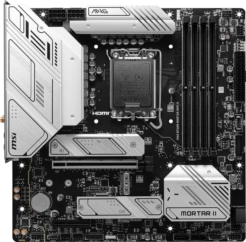 MSI MAG B760M Mortar WiFi II Gaming Motherboard (Supports 12th/13th/14th Gen Intel Processors, LGA 1700, DDR5, PCIe 5.0, M.2, 2.5Gbps LAN, USB 3.2 Gen2, HDMI/DP, Wi-Fi 6E, Bluetooth 5.3, mATX)
