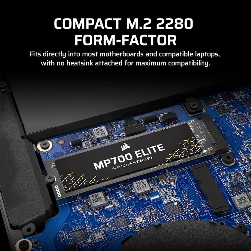 Corsair MP700 Elite 1TB PCIe 5.0 x4 NVMe M.2 SSD – Up to 10,000MB/sec – High-Density 3D TLC NAND – M.2 2280 - DirectStorage Compatible – Black