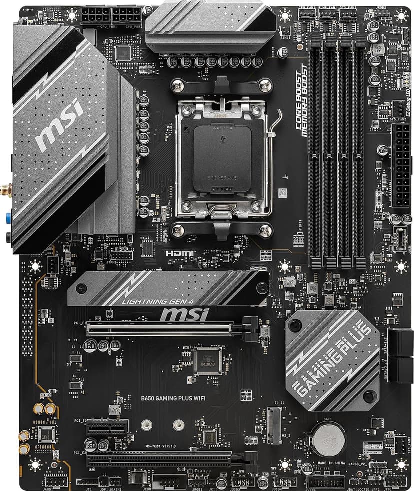 MSI B650 Gaming Plus WiFi Gaming Motherboard (AMD Ryzen 9000/8000/7000 Series Processors, AM5, DDR5, PCIe 4.0, M.2, SATA 6Gb/s, USB 3.2 Gen 2, HDMI/DP, Wi-Fi 6E, Bluetooth 5.3, 2.5Gbps LAN, ATX)